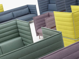 Bovenaanzicht van Vitra Alcove banken in groen, blauw, mauve en geel