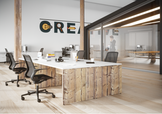 Retro desk with panel legs