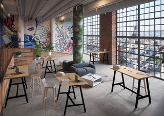 Buronomic Cohesion high coworking table with power supply in black and Nebraska
