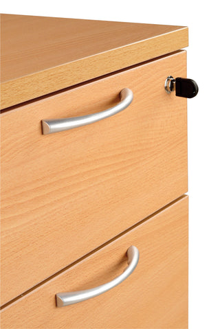 Buronomic Comfort bureauhoog ladeblok in beuk, detail van greep en slot