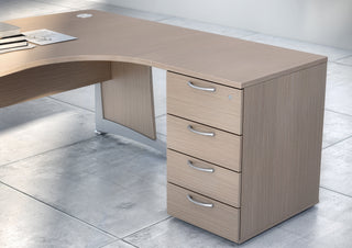 Buronomic Comfort bureauhoog ladeblok met vier laden in wire oak met topverlenging aan een bureau