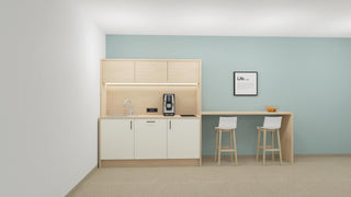 Buronomic Oasys koffiehoek van 180 cm met boog in wit en wire oak