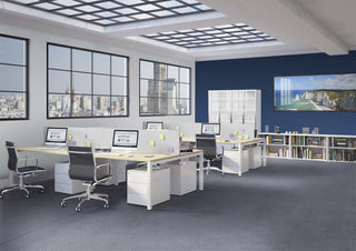 Lifestyle image of white Buronomic Paisible three-drawer pedestals by multi-workstations