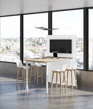 Buronomic Visio hub werkplek met technische wand in wit en Nebraska