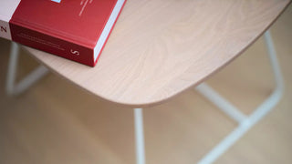Detail van de houten Mobitec Pamp zitschaal met wit frame