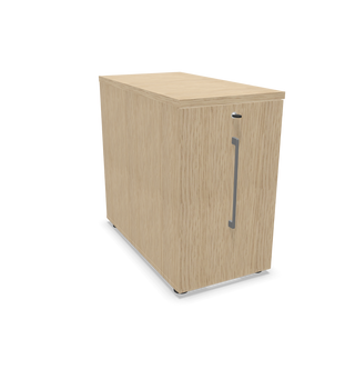 Caisson tower bas Buronomic Optimax EVO en bois clair avec poignée verticale, vue de trois quarts