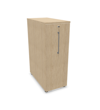Caisson tower Buronomic Optimax EVO en bois clair avec poignée verticale, vue de trois quarts