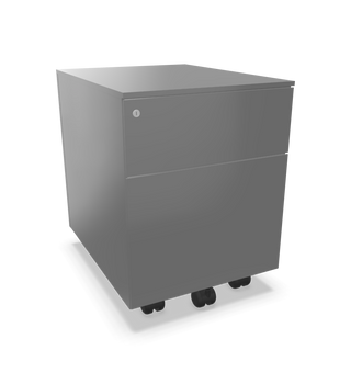Buronomic Paisible metal mobile pedestal with two drawers in aluminium, front three-quarter view