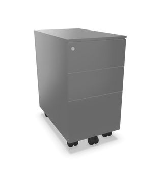 Buronomic Paisible metal mobile pedestal with three drawers in aluminium, front three-quarter view