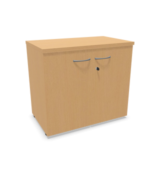 Armoire basse Buronomic Quietude à deux portes en hêtre, vue de trois quarts