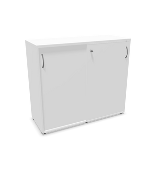 Armoire Buronomic Quietude à portes coulissantes en blanc, vue de trois quarts