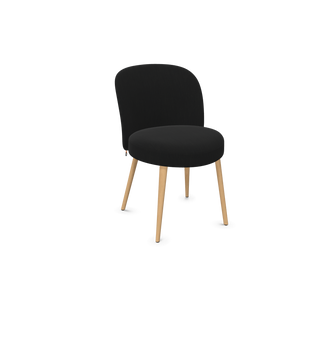 Mobitec Neo C0150 stoel in zwarte stof met lichte houten poten, configuratieweergave