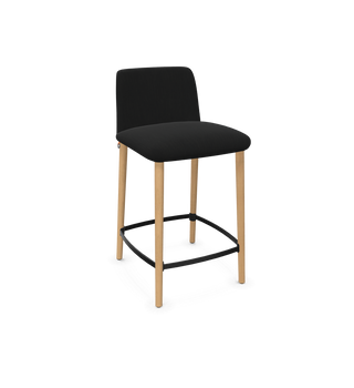 Mobitec Rob C0510 barkruk in zwarte stof met houten poten en zwarte voetsteun, configuratieweergave
